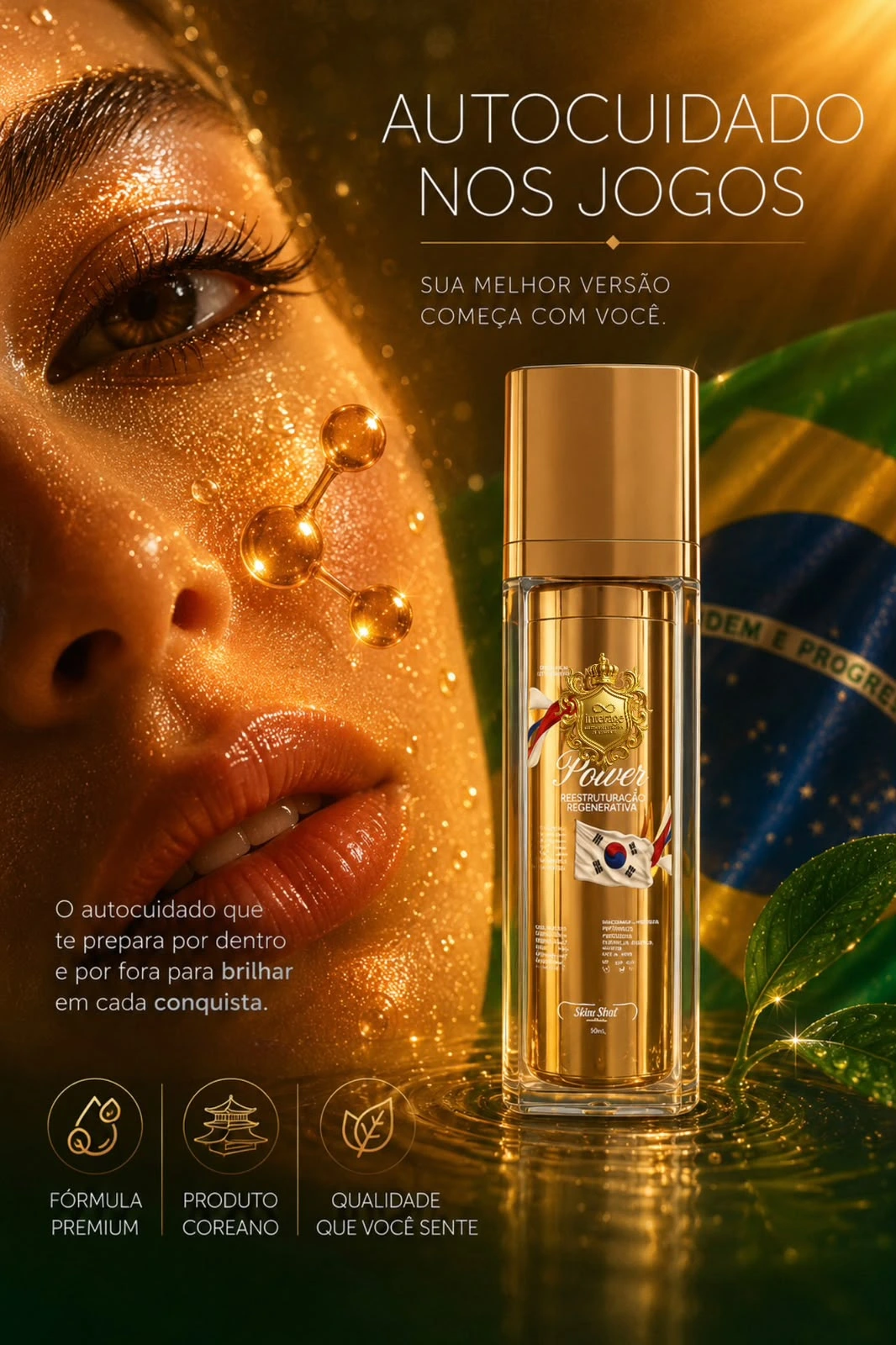 Produto cosmético premium focado em reestruturação regenerativa